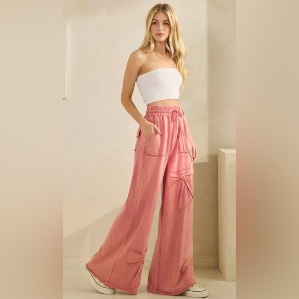 SF09 Pink Wide-Leg Pants with Bow Detail - Picture 6 of 6
